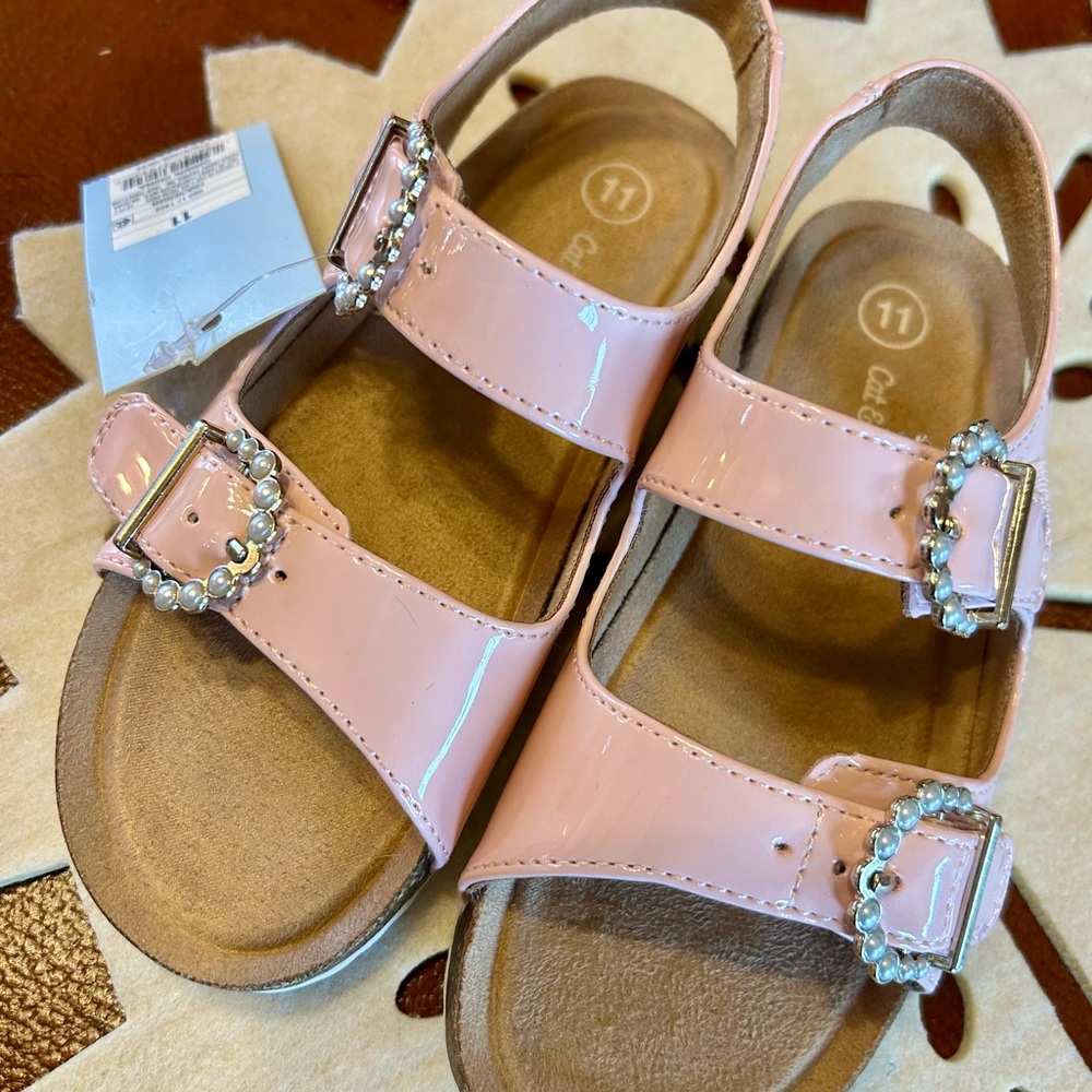 Cat & Jack Pink Patent Sandals with Pearl Buckles